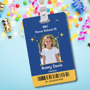 Blue and Yellow Minimalist Child Homeschool ID ID Badge