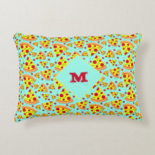 Blue and Yellow Monogram Pizza Slices Patterned Decorative Cushion