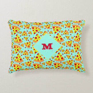 Blue and Yellow Monogram Pizza Slices Patterned Decorative Cushion