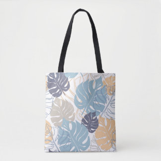 Blue and yellow monstera leaves print on Tote Bag