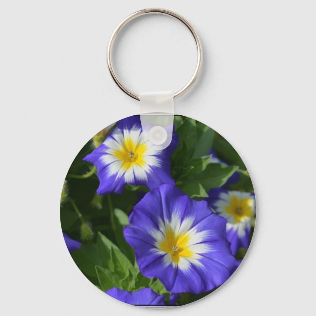 Blue and Yellow Morning Glories Key Ring (Front)