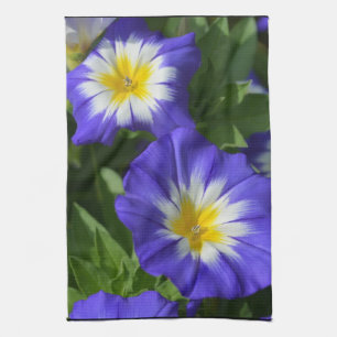 Blue and Yellow Morning Glories Tea Towel
