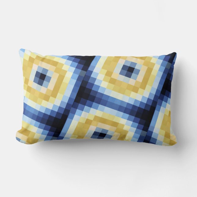 Blue and Yellow Mosaic Lumbar Cushion (Front)