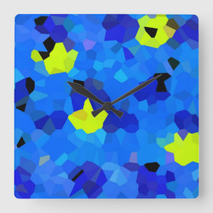 Blue and Yellow Mosaics Square Wall Clock