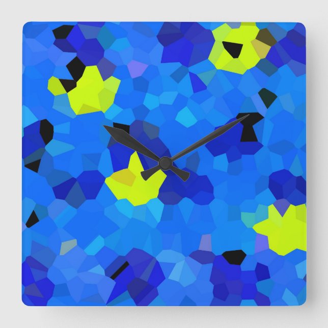 Blue and Yellow Mosaics Square Wall Clock (Front)