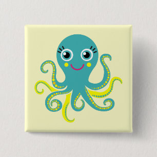 Blue and Yellow Octopus 15 Cm Square Badge