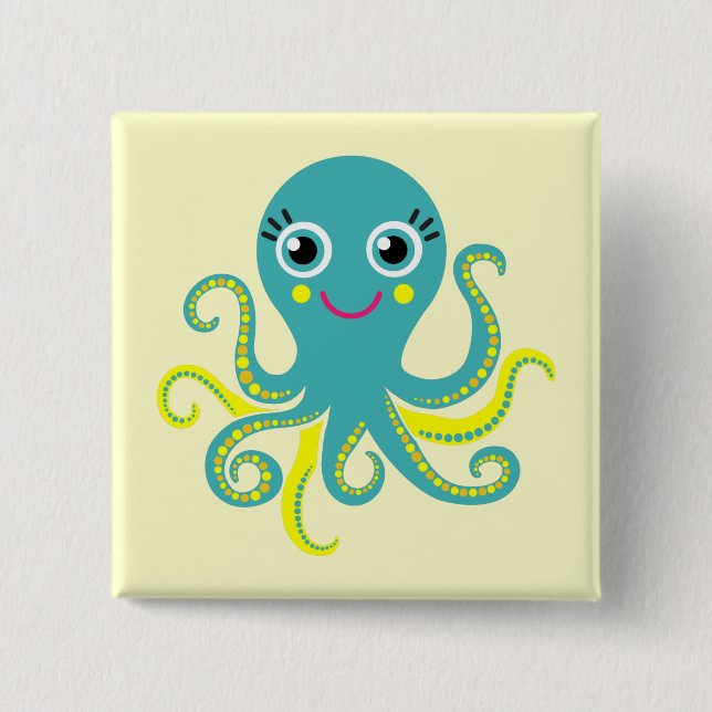 Blue and Yellow Octopus 15 Cm Square Badge (Front)