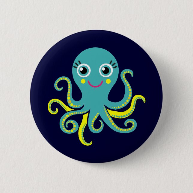 Blue and Yellow Octopus 6 Cm Round Badge (Front)