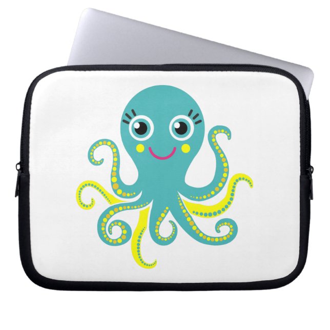 Blue and Yellow Octopus Laptop Sleeve (Front)
