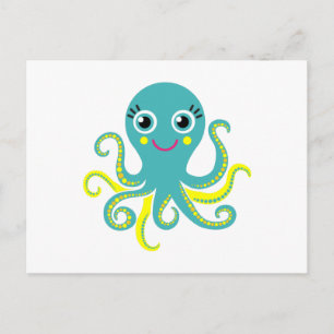 Blue and Yellow Octopus Postcard