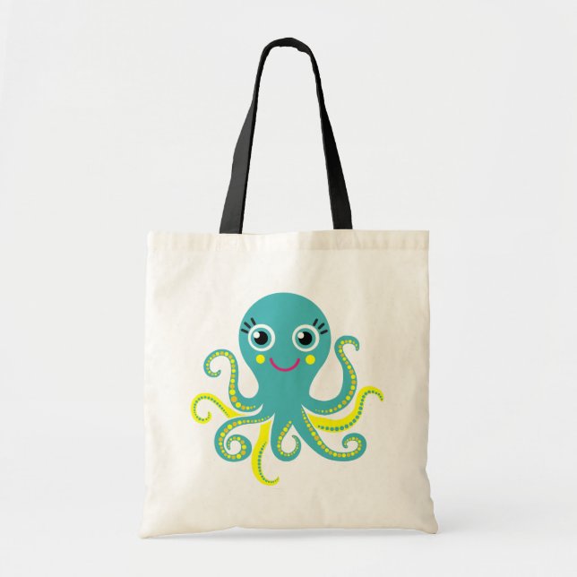 Blue and Yellow Octopus Tote Bag (Front)
