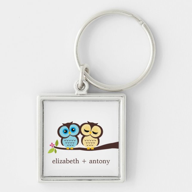 Blue and Yellow Owls Key Ring (Front)