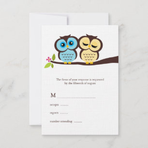 Blue and Yellow Owls Wedding RSVP Card