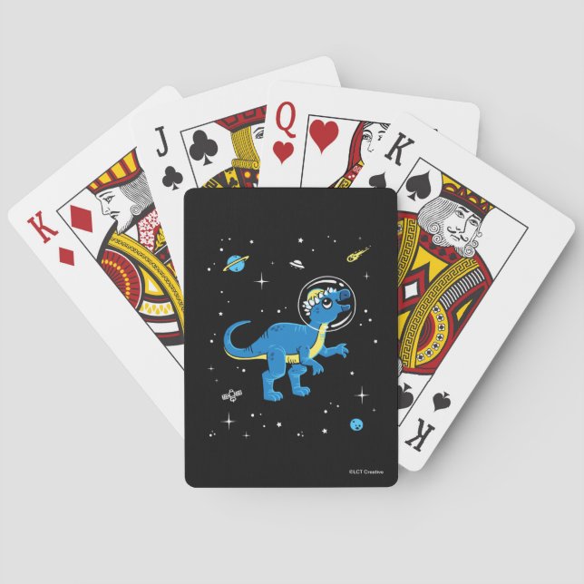 Blue And Yellow Pachycephalosaurus Dinos In Space Playing Cards (Back)
