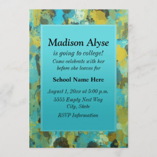 Blue and Yellow Paint "Off To College" Invite