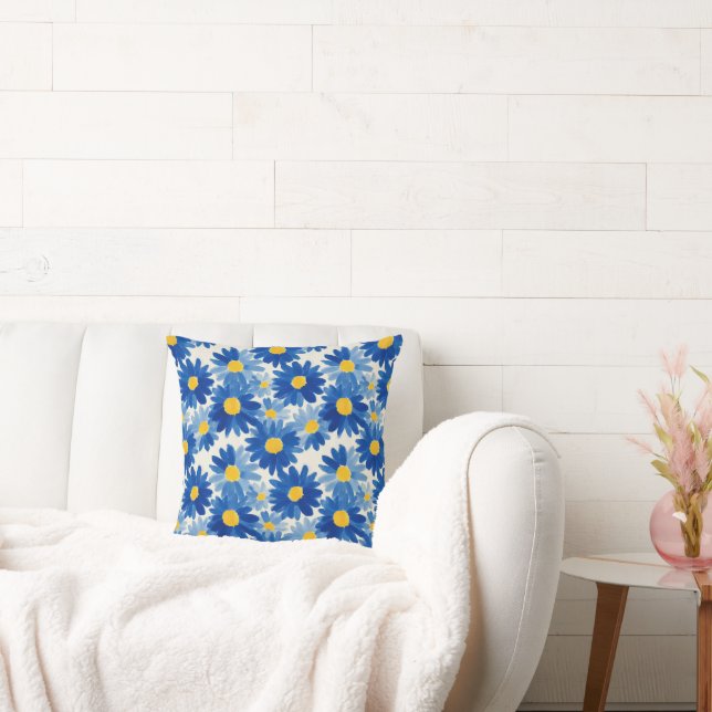 Blue and yellow painterly flowers cushion (Couch)