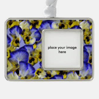 Blue and Yellow Pansies Silver Plated Framed Ornament