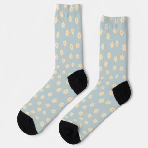 Blue and Yellow Pastel Daisy Flower Pattern Socks