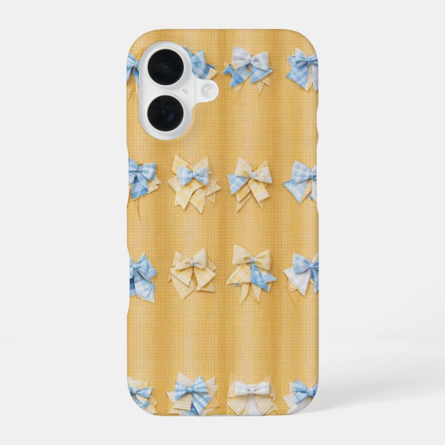 Blue and Yellow Patchwork Ribbon Pattern iPhone 16 Case (Back)