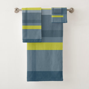 Blue and yellow plaid pattern bath towel set