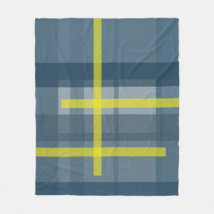 Blue and yellow plaid pattern fleece blanket