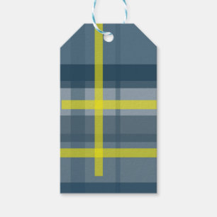 Blue and yellow plaid pattern gift tags