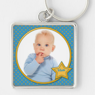 Blue and Yellow Polka Dot Photo Keychain