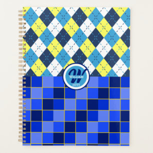 Blue and Yellow Preppy Argyle and Checks Planner