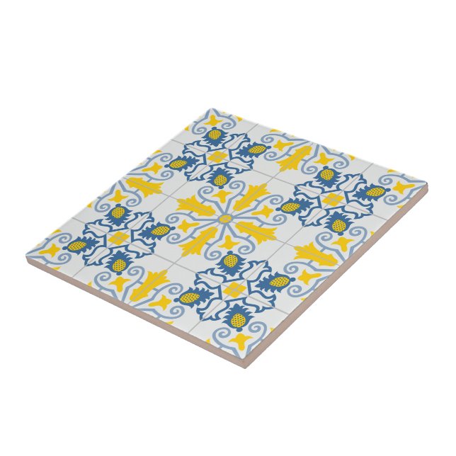 Blue and yellow pretty Portuguese tiles pattern (Side)