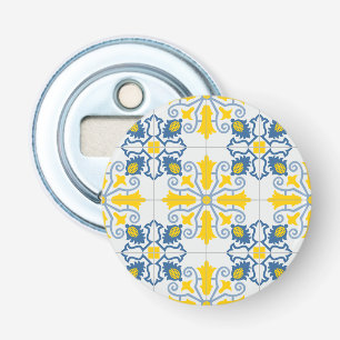 Blue and yellow pretty Portuguese tiles pattern Bottle Opener