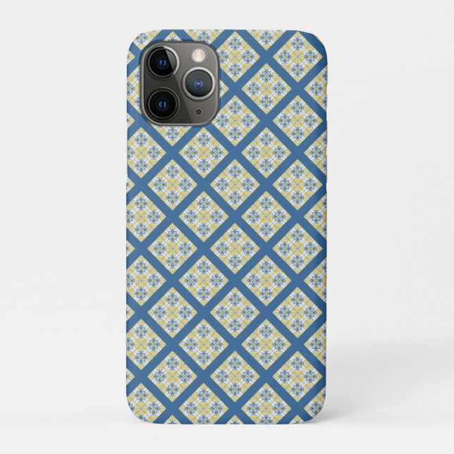 Blue and yellow pretty Portuguese tiles pattern Case-Mate iPhone Case (Back)