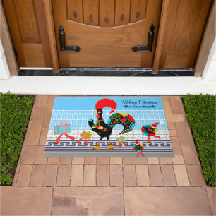 Blue and yellow pretty Portuguese tiles pattern Doormat