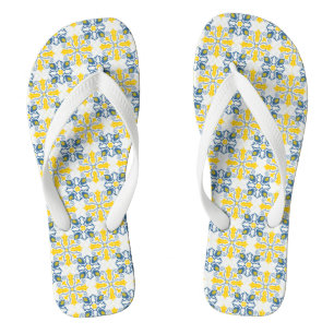 Blue and yellow pretty Portuguese tiles pattern Jandals