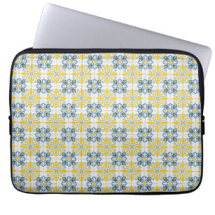 Blue and yellow pretty Portuguese tiles pattern Laptop Sleeve