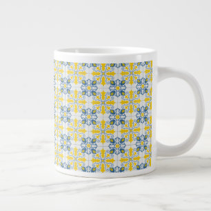 Blue and yellow pretty Portuguese tiles pattern Large Coffee Mug