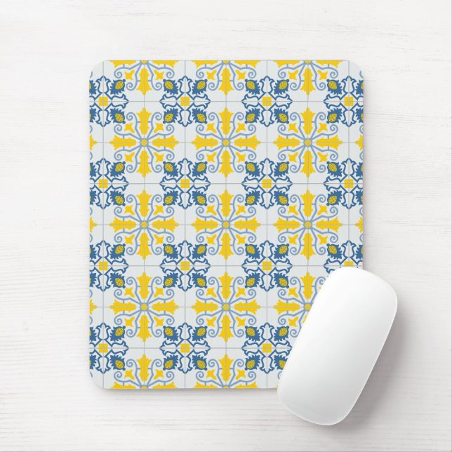 Blue and yellow pretty Portuguese tiles pattern Mouse Pad (With Mouse)