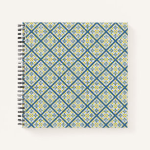 Blue and yellow pretty Portuguese tiles pattern Notebook