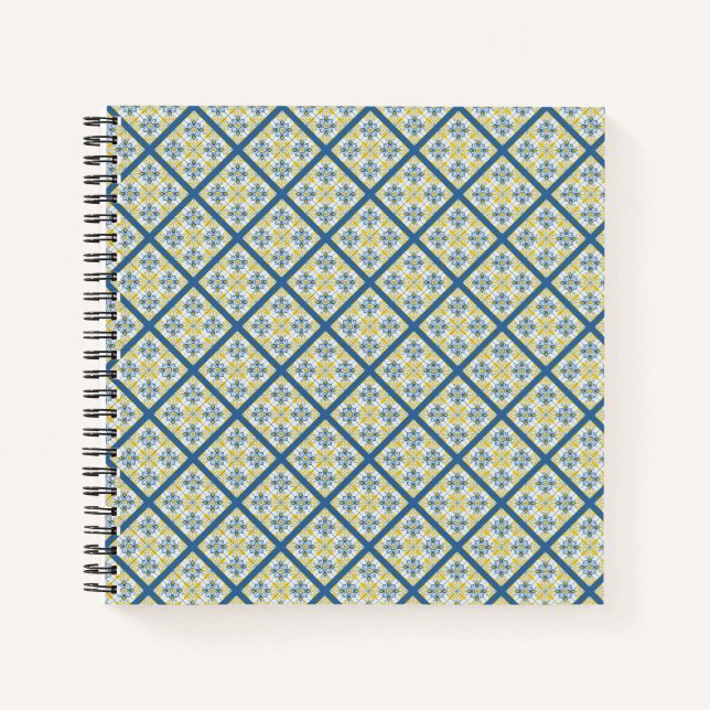 Blue and yellow pretty Portuguese tiles pattern Notebook (Front)