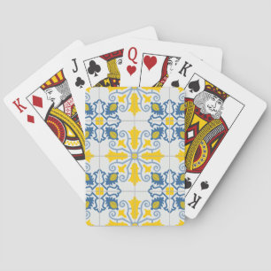 Blue and yellow pretty Portuguese tiles pattern Playing Cards
