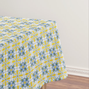 Blue and yellow pretty Portuguese tiles pattern Tablecloth