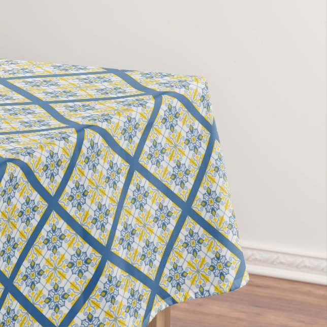 Blue and yellow pretty Portuguese tiles pattern Tablecloth (In Situ)