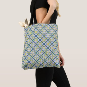 Blue and yellow pretty Portuguese tiles pattern Tote Bag