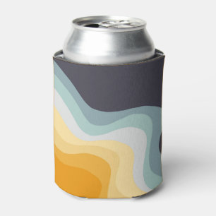 Blue and yellow retro style waves can cooler