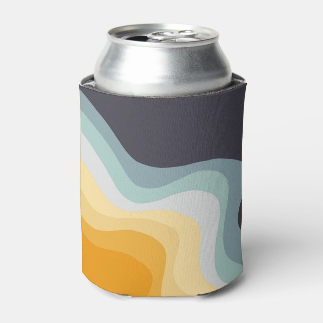 Blue and yellow retro style waves can cooler (Can Front)