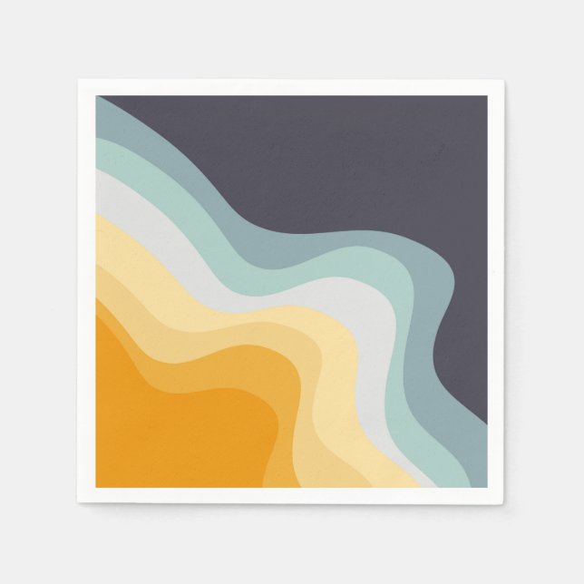 Blue and yellow retro style waves napkin (Front)