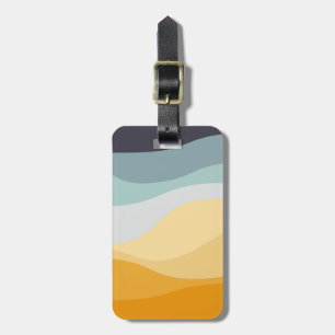 Blue and yellow retro style wavy ocean luggage tag