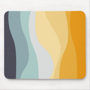 Blue and yellow retro style wavy ocean mouse pad