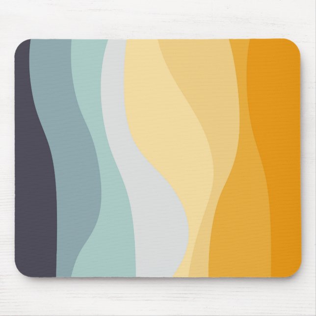 Blue and yellow retro style wavy ocean mouse pad (Front)