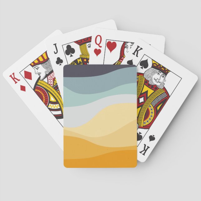 Blue and yellow retro style wavy ocean playing cards (Back)