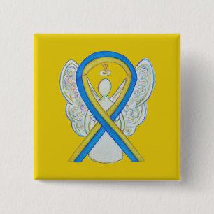 Blue and Yellow Ribbon Awareness Angel Custom Pin